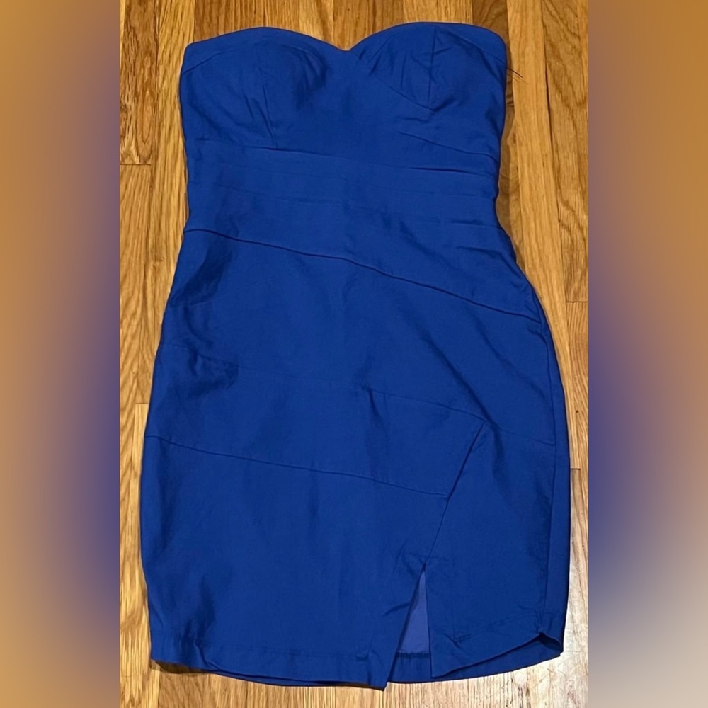 Windsor Blue Strapless Bandage Weave Bandeau Bodycon Lined Mini Dress Size 9